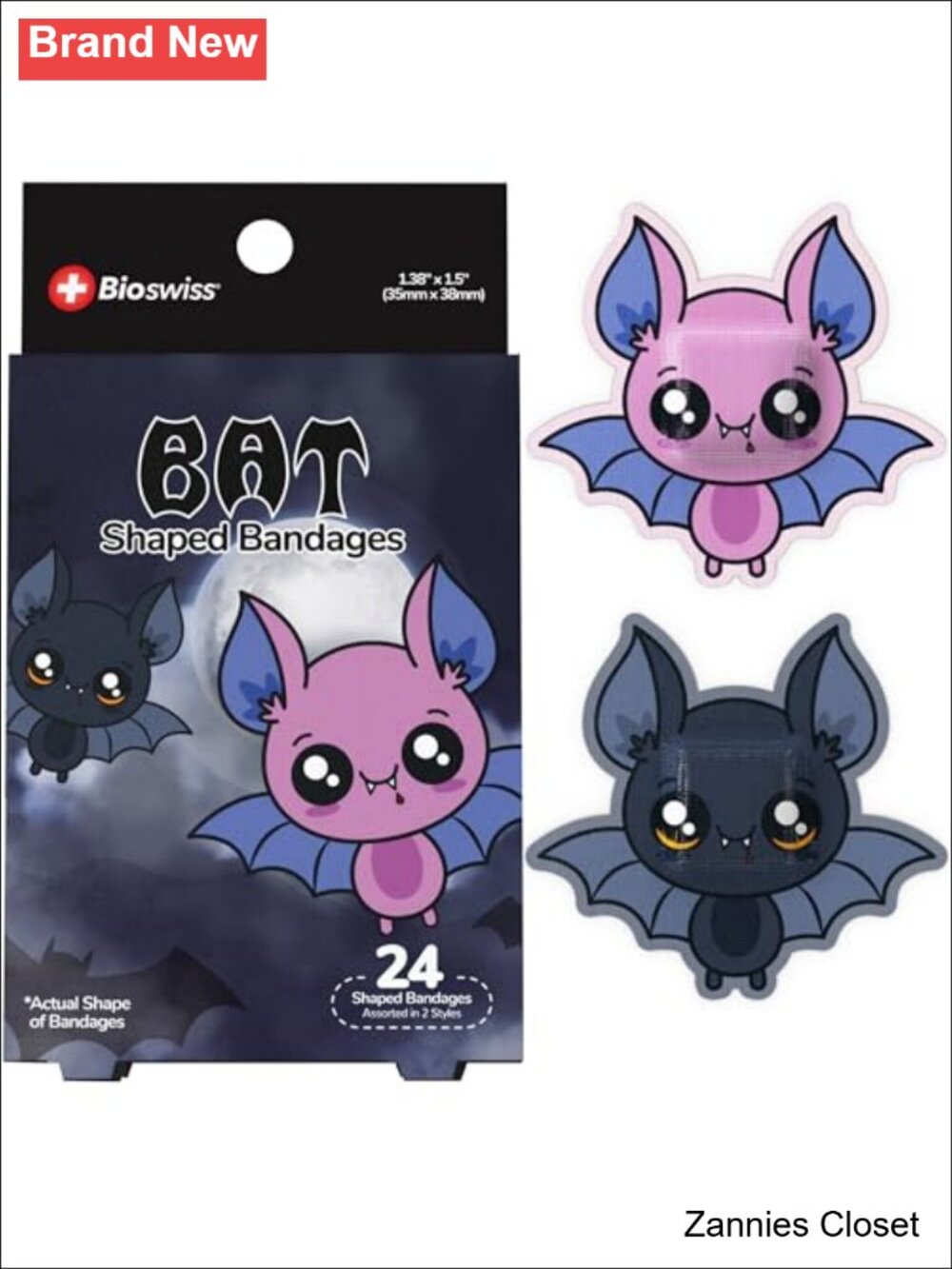👻 Bat Shaped Self Adhesive Bandage Set Latex Free Sterile Wound Care 24 Ct
